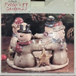Kirklands Potters Garden II Snowmen Pottery Candle Holder Round 4.5" T x 6" Diam